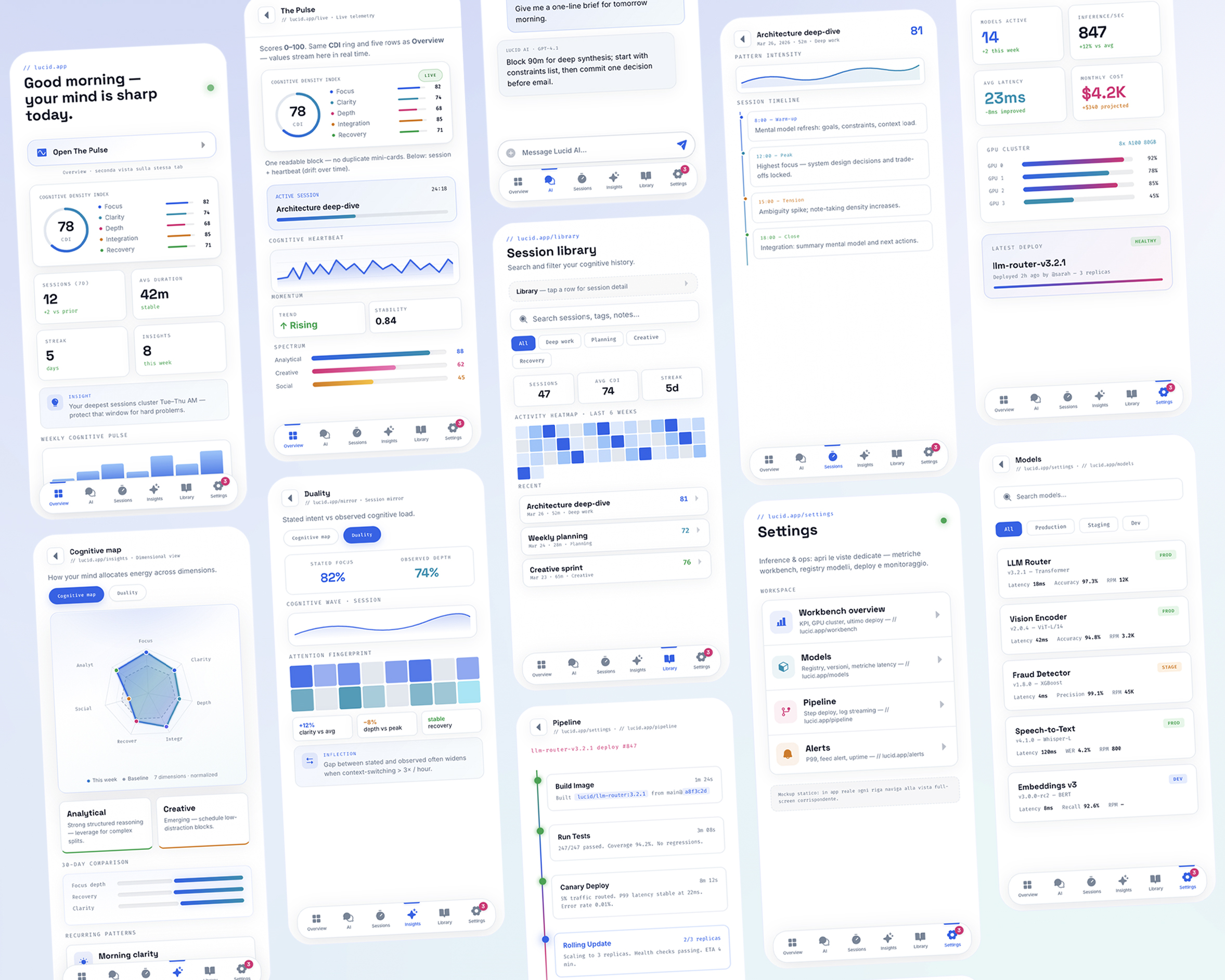 Lucid — all mobile interface screens
